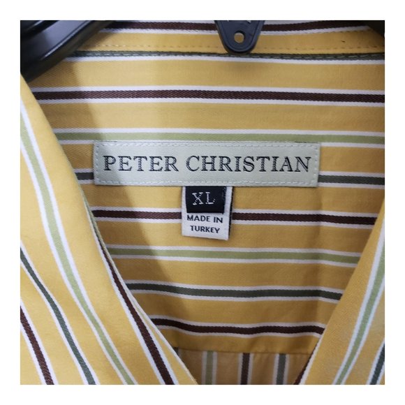 CT1461 Peter Christian Men's Yellow Striped Dress Shirt XL - Picture 2 of 3